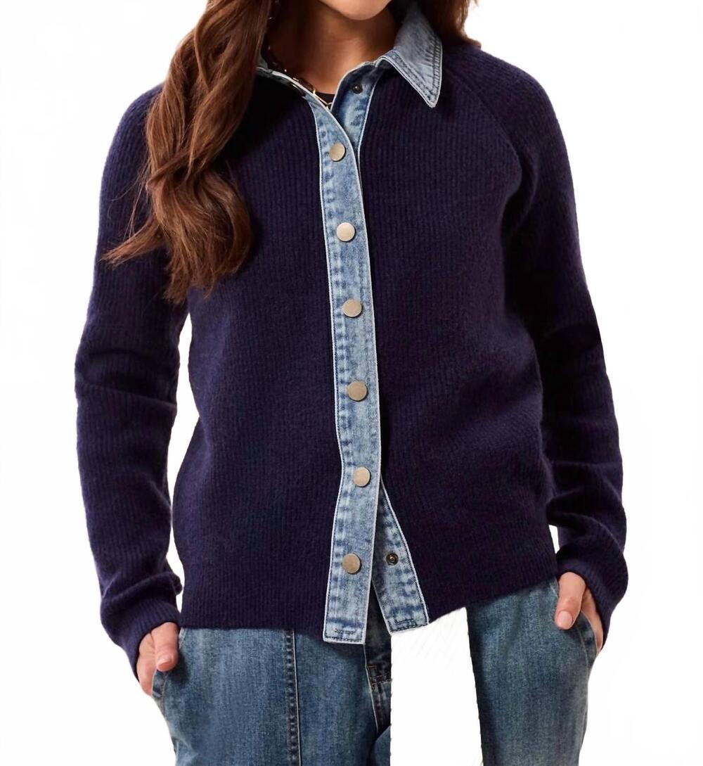 NEW TRIBAL women's mixed media sweater jacket in nightfall